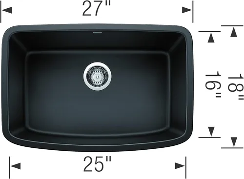 Vista 3 de BLANCO Valea - Fregadero de cocina de 27 pulgadas con tazón individual, color antracita