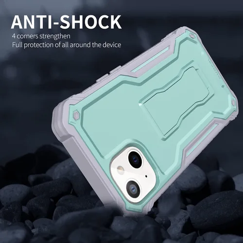 Vista 6 de Funda para Apple iPhone 13 (no iPhone 13 Pro), protección de grado militar a prueba de golpes con protector de pantalla HD de vidrio templado