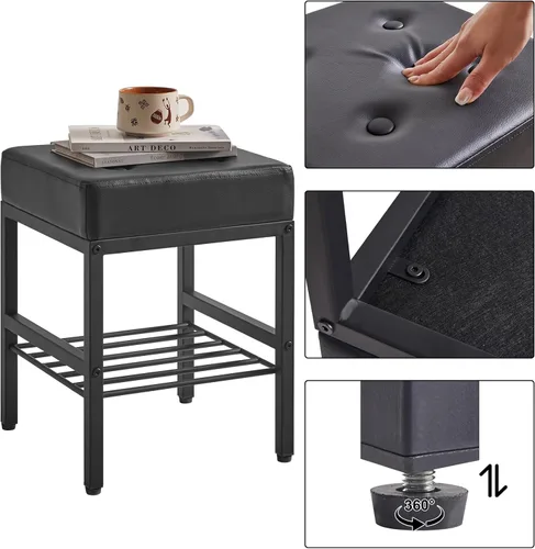 Vista 10 de IBUYKE Taburete de maquillaje cuadrado con pies ajustables y espacio de almacenamiento, silla reposapiés, asiento de tocador de PU, multiusos como