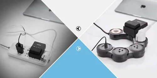 Vista 4 de CORATED Protector de sobretensiones flexible con 2 puertos USB y 4 tomacorrientes para el hogar, la oficina y los viajes