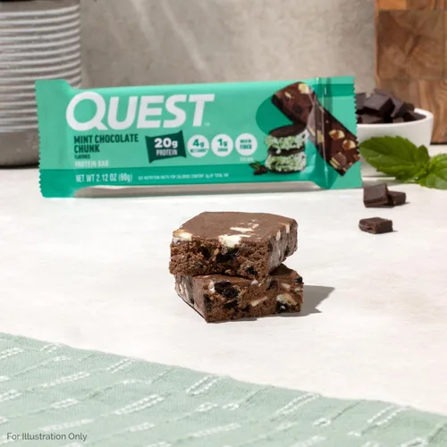 Vista 6 de Quest Nutrition Barra de proteína de trozos de chocolate menta, alto en proteínas, bajo en carbohidratos, sin gluten, apto para ceto, 12