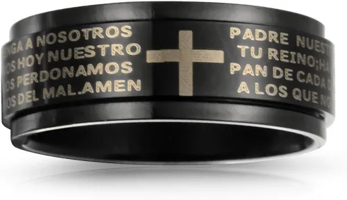 Vista 4 de Bling Jewelry Anillo de acero inoxidable para hombre, diseño de padre religioso Nuestro Lords Pray Cross negro para hombre, Metal, N A