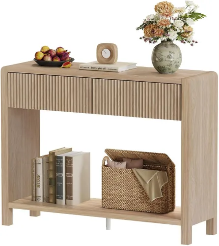 Vista 18 de Mesa consola estrecha con almacenamiento, mesa de sofá de madera para entrada, mesas de pasillo modernas de 39.37 pulgadas y mesas de sofá detrás