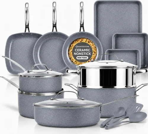 Vista 8 de GRANITESTONE Ceraluxe 20 Pc Ceramic Cookware Set, Diamond Reinforced