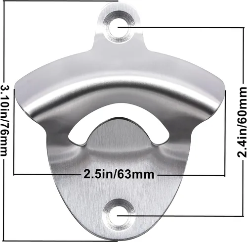 Vista 5 de Abridor de botellas montado en la pared plateado abridor de tapa de cerveza de acero inoxidable cepillado para mesa de poste de madera (2 piezas)