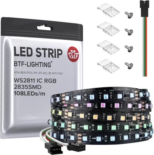 Vista 9 de BTF-LIGHTING Tira de luz LED RGB WS2811 direccionable de 2835SMD con color persiguiendo 9.8 pies DC24V 108LED/m 18píxeles/m 8mm de ancho IP65