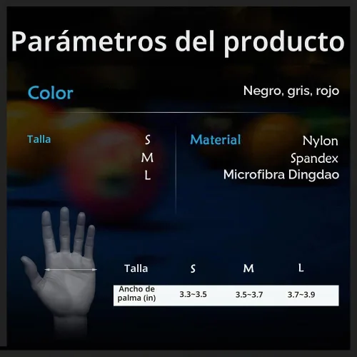 Vista 6 de Guantes de billar para mano izquierda 3 dedos, guante de piscina Negro