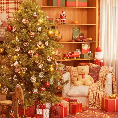 Vista 6 de iDIY Adornos de Navidad personalizados 2024 – Adornos de cerámica con texto con imagen personalizada para árboles de Navidad, adorno colgante