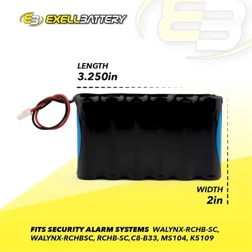 Vista 4 de Exell EBC-70-800 7.2V 1000mAh NiCd Batería para sistemas de seguridad de alarma