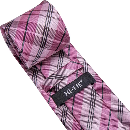 Vista 140 de Hi-Tie Corbata clásica de cachemira para hombre con pañuelo y gemelos a cuadros