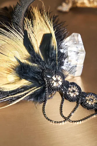 Vista 3 de BABEYOND Diadema de plumas con lentejuelas de los años 20, accesorios para el cabello de Gatsby
