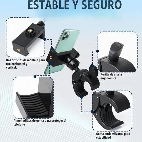 Vista 6 de ONEDONE Soporte universal para teléfono para cochecito, carrito de golf, carritos de compras, scooter, soporte para teléfono celular, usos