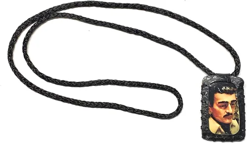 Vista 2 de Collar escapulario de cuero negro de Jesús Malverde
