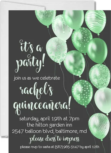 Vista 2 de Mint & Slate Grey Sweet 16 Invitations With Envelopes, Mint Sweet 16 Invite, Mint Quinceanera Invitations, Mint Quince Invites