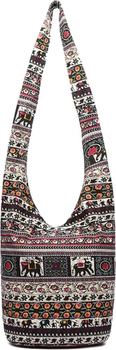 Vista 206 de Bolsa de hombro para mujer, de lona en estilo hippie/bohemio para llevar cruzada al hombro, disponible en diferentes colores y estampados