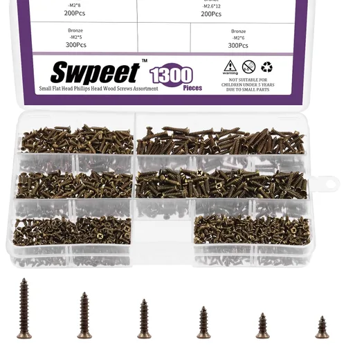 Vista 8 de Swpeet Kit surtido de tornillos de madera de 1295 piezas, tornillos de cabeza plana autoperforantes, 0.197 in-0.630 in (negro)