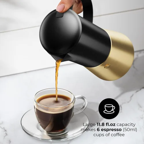 Vista 2 de Cafetera de acero inoxidable Moka Pot de 6 tazas (12 onzas líquidas), cafetera de estufa para inducción, estufas de gas y eléctricas, cafetera