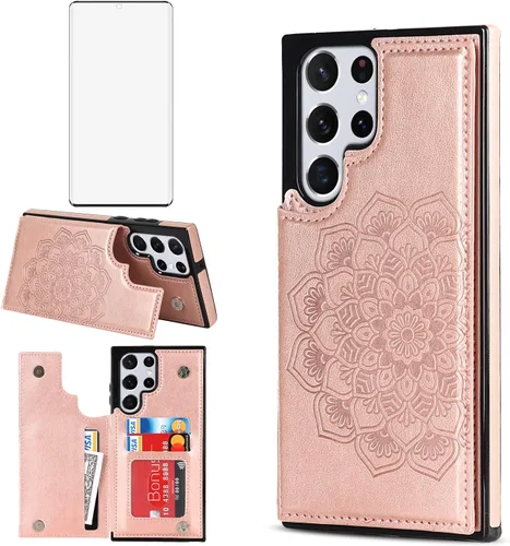 Vista 12 de Asuwish Funda compatible con Samsung Galaxy S22 Ultra 5G y protector de pantalla de vidrio templado, accesorios para celda, ranura para tarjetero
