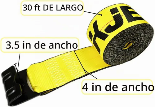 Vista 4 de KJE Correas de cabrestante de 4" x 30' amarillas de servicio pesado para amarre con ganchos planos, correa de remolque de plataforma plana WLL#