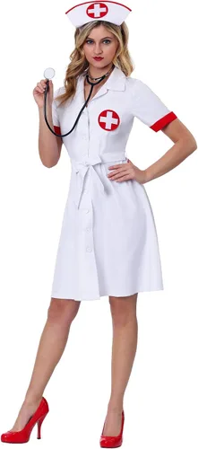 Vista 2 de Disfraz de enfermera Stitch Me Up para mujer talla extragrande Blanco