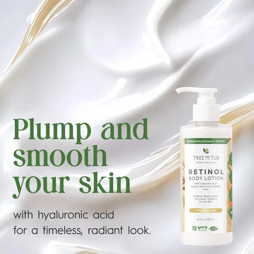 Vista 3 de Tree To Tub Loción corporal Retinol - Crema corporal hidratante, crema reafirmante avanzada con ácido hialurónico y manteca de karité, loción