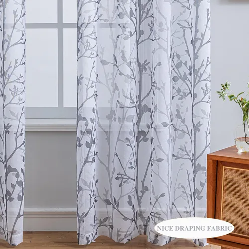 Vista 4 de Luvyohmee - Cortinas blancas y grises de 63 pulgadas de largo, 2 paneles, cortinas semi transparentes para ventanas para sala de estar/dormitorio
