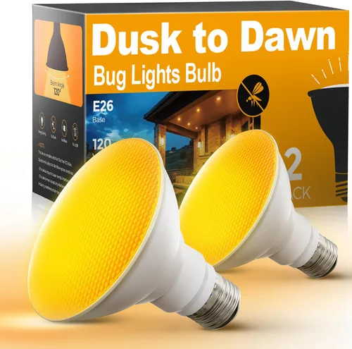 Vista 12 de LOHAS - Bombillas amarillas para insectos para exteriores, luz de inundación LED PAR38 para exteriores, equivalente a 150-200 W, 2000 K,