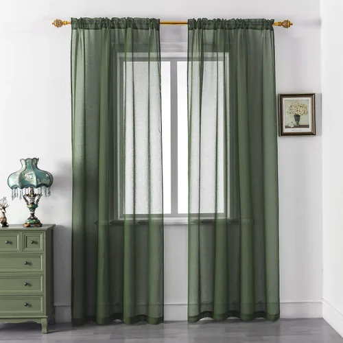 Vista 20 de DUALIFE - Cortinas transparentes de 54 pulgadas de largo, paneles de privacidad de gasa para ventanas, cortinas de lino semitransparentes