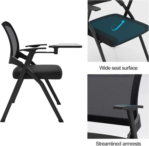 Vista 5 de 2 Pcs Office Folding Chair with Writing Desk, Mesh Guest Reception Chair, Portable Backrest Office Chair for Office, Training, Meeting(Blue)