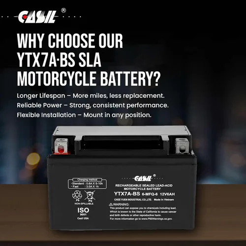 Vista 5 de Casil Ytx7a-bs Battery - Alto rendimiento ytx7a-bs 12v 6ah - sin mantenimiento - Batería sellada AGM para motocicleta compatible con Gas Gy6 Scooter