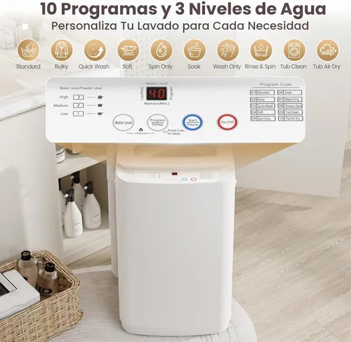 Vista 3 de Auertech Juego combinado de lavadora y secadora portátil, lavadora totalmente automática de 14 libras y secadora de ropa portátil de 1.5 pies Azul