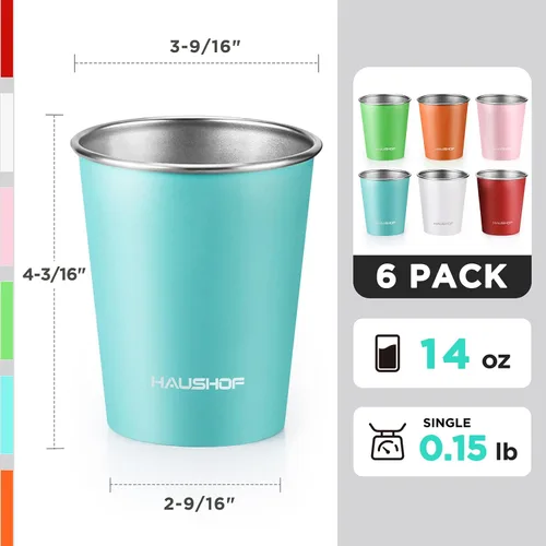 Vista 4 de HAUSHOF Taza de pinta, tazas de acero inoxidable de 14 onzas, tazas de metal apilables, tazas de pinta de cerveza apilables para el hogar, fiesta