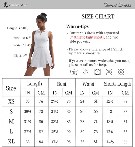 Vista 6 de CUGOAO Vestido de tenis para mujer, vestido de golf, vestido de entrenamiento con pantalones cortos y bolsillos para vestidos deportivos sin mangas