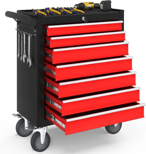 Vista 12 de Caja de herramientas con ruedas de 5 cajones, caja de herramientas rodante con ruedas, caja de herramientas con sistema de bloqueo con llave