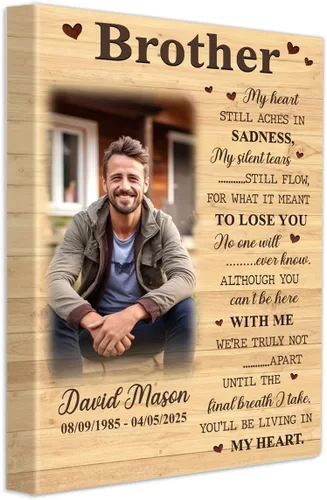 Vista 17 de Regalo personalizado de lienzo con foto de miembro de la familia, condolencia conmemorativa de duelo Navidad Día del Padre, arte de pared único