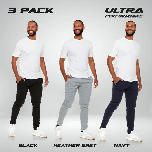 Vista 2 de Ultra Performance 3 Pack Mens Fleece Wide Leg Sweatpants with Pockets, Open Bottom Workout Sweatpants for Men
