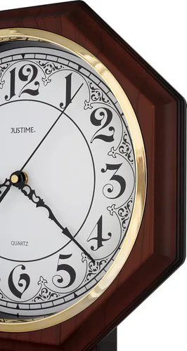 Vista 7 de JUSTIME Reloj Tradicional de Pared de Estilo Schoolhouse Clásico Vintage con Números Árabes, Reloj de Pared con Melodía con Péndulo y Melodía