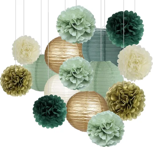 Vista 15 de Linternas de papel pompones de papel negro y dorado para decoración Negro/dorado