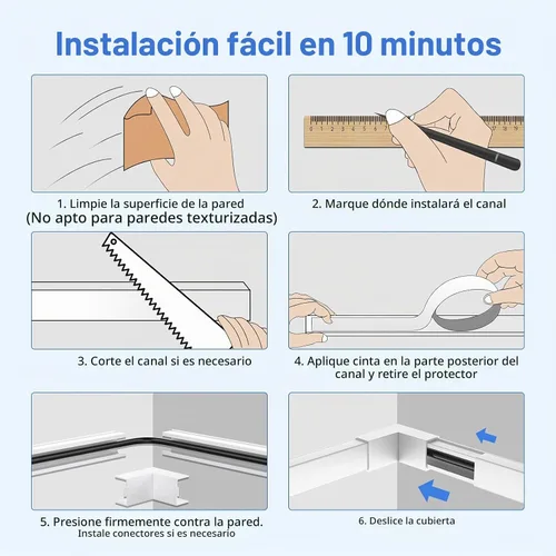 Vista 7 de Yecaye - Ocultador de cable de 250 pulgadas, corrector de cables de un solo cable, sistema de gestión de cables de pared, kit de canaleta de cable