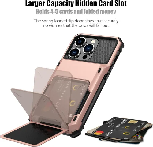 Vista 175 de Nvollnoe - Funda para iPhone 14 con tarjetero [tienda de 5 tarjetas] Negro - Almacenamiento más grande