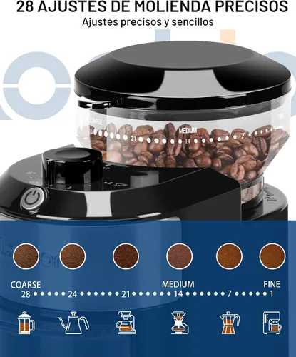 Vista 2 de Lonkion Molinillo de café eléctrico de rebabas - Molinillo de rebabas ajustable con 28 ajustes precisos de molienda para 12 tazas - Molinillo