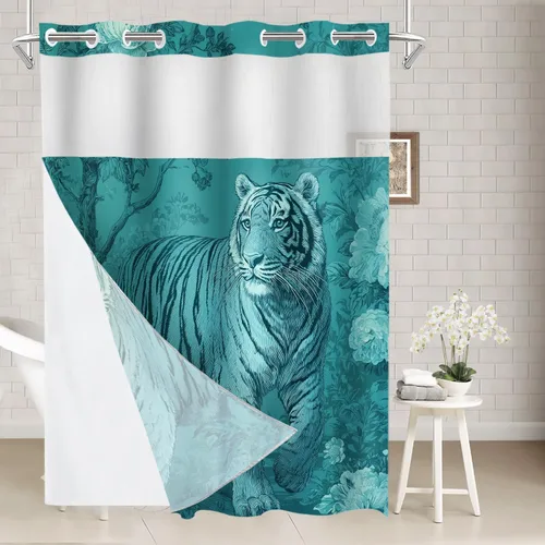 Vista 87 de Batmerry Maritime Nautical Hookless Shower Curtain with Snap in Liner Set, Anchors Ship Wheel Bath Curtain Magnetic Hem Quick-Drying Waterproof