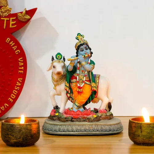 Vista 3 de BangBangDa Estatua de ídolo del señor indio Krishna – 5.7 pulgadas de alto, murit de dios hindú Krishna para el templo del hogar, Puja Diwali