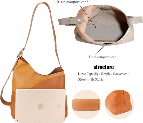 Vista 4 de Bolso de mano de cuero genuino para mujer, bolso de mano suave, bolso cruzado de moda
