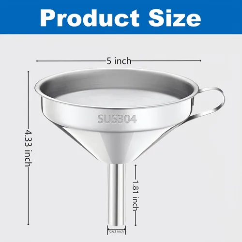 Vista 2 de Embudo de cocina con colador y filtro de malla fina 200, embudo de filtro de aceite de freidora de acero inoxidable 18/8 de grado alimenticio de 5