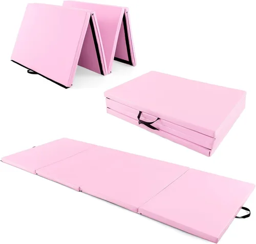 Vista 13 de Giantex 4'x10'x 2" Gymnastics Mat, 4-Panel Folding Aerobics Exercise Mat w/Hook & Loop Fastener, Carrying Handle, Portable Tumbling Mat for