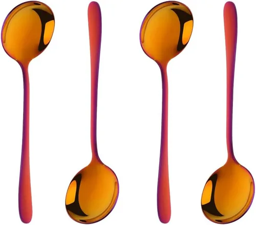 Vista 8 de Cucharas redondas de acero inoxidable para caldo, cuchara de sopa de acero inoxidable dorado, grande, juego de cucharas de cuenco profundo pesadas