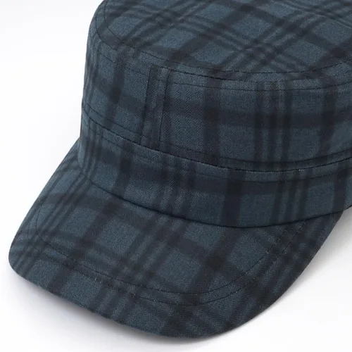 Vista 4 de Gorra de cadete para hombre, estilo militar, vintage, diseño a cuadros, tapa superior plana