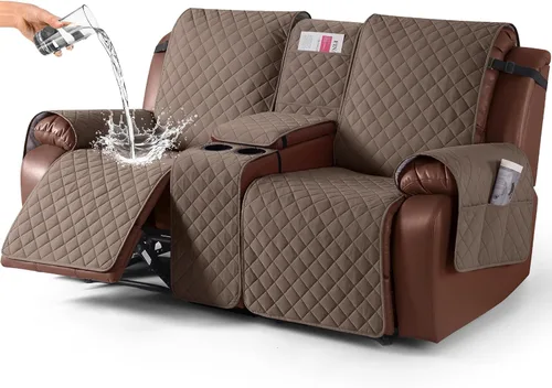 Vista 23 de KinCam Funda 100% Impermeable para Loveseat Reclinable con Consola, Fundas Antideslizantes para Sofá Reclinable de 2 Asientos, Funda para Sofá