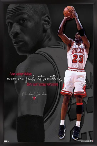 Vista 8 de Trends International Michael Jordan - Póster de pared con texto en inglés «Can't Accept Not Trying», 14.725 x 22.375 pulgadas, versión enmarcada